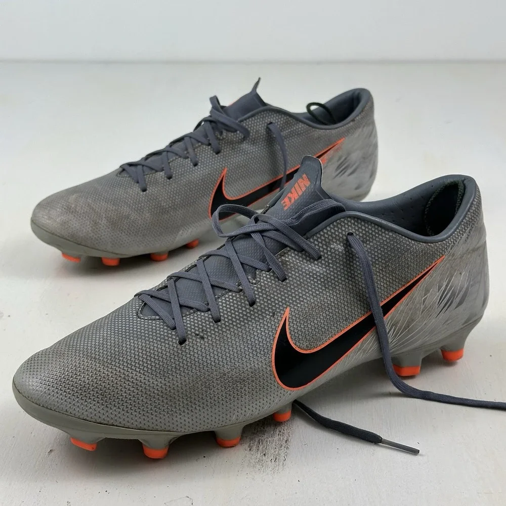 Nike Mens 9.5 Vapor 12 Academy FG/MG AH7375 408 Shoes‎ Gray Orange Soccer Cleats
